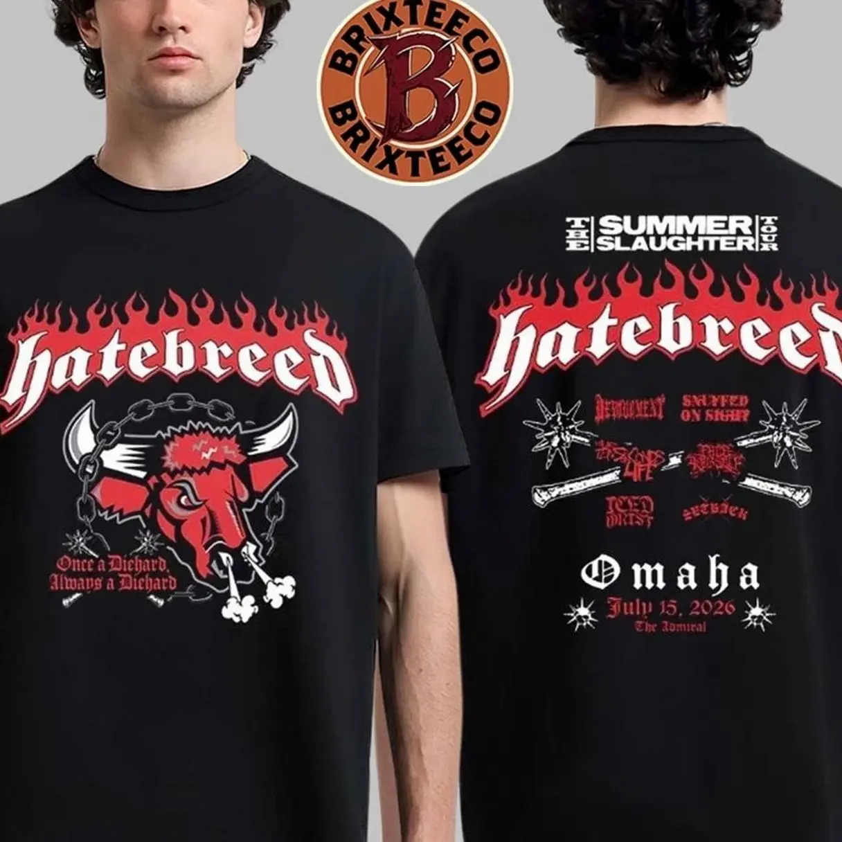 Omaha Nebraska 2026 The Summer Slaughter Tour Merch Tee Live At The Admiral On July 15 2026 Omaha Mavericks Two Sided T-Shirt Y96