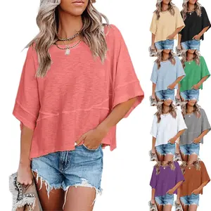 Imily Bela Women's Summer Casual Crewneck Batwing Half Sleeve T-Shirts Solid Color Loose Fit Cute Basic Flowy Tops Tees Blouses Comfort Minimalist Streetwear Tshirt Womenswear