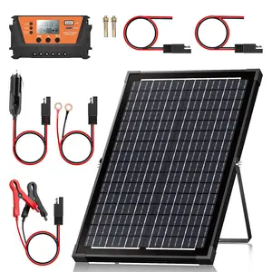 30W Dual-Sided Solar Panel Kit 12V, Monocrystalline Solar Panel Trickle Charger, Suitable for Cars, RVs, Boats, and Off-Grid Battery Charging, Includes Controller and Adjustable Mounting Brackets, Snow and Wind Resistant Design