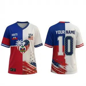 Custom Blue Red Island Jersey – Personalized Name Number Sport Shirt, Tropical Flag Inspired Athletic Gift