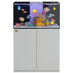 Aquadream 100 Gallon Coral Reef Aquarium Ultra Clear Glass Tank with Built-in Sump Complete Plumbing System White Classic Design