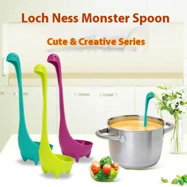 Cute Water Monster Dinosaur Strainer Spoon, Long Handle Vertical Soup Ladle, Blue Kitchenware, 1Pc Kitchen Cutlery Tableware