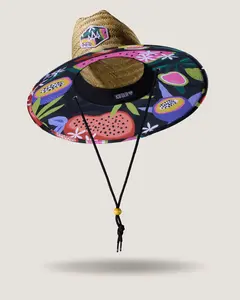 Blend UPF50+ Lifeguard Straw Hat with Fruity Pattern and Adjustable Drawstring