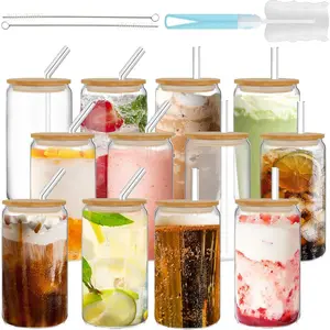 Drinking Glasses with   and Straw-12pack 16oz Glass Cups with  and Straws,Iced Coffee Glasses,Cute Glass Tumblers for Soda,Coffee,Gifts