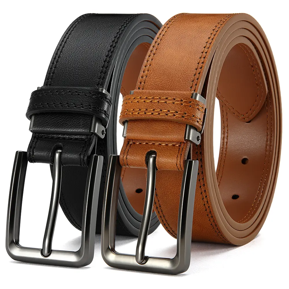 Men’s Genuine Leather Belt, Classic Square Pin Buckle Business Casual Dress Belt for Jeans & Work Wear Men’s Genuine Leather Belt, Classic Square Pin Buckle Business Casual Dress Belt for Jeans & Work Wear