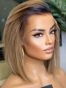 14-Inch Soft Bob Ombre Blonde Straight Wig, 180 Density, 13x4x1 Lace Front, Pre-Trimmed Realistic Hair, Suitable for Daily Wear, Straight Bob Wigs