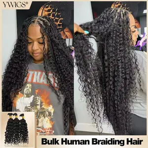 YWIGS Spanish Curl Bulk Human Hair for Braiding No Wefted Natural Color 100g Per Bundle