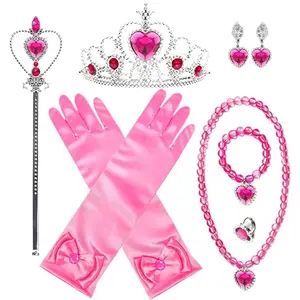 7pcs Fashion Princess Theme Decoration Set Birthday Clothing Accessories Trendy Necklace Earring Set Cosplay Decoration Accessories Suitable for Birthday Party Holiday Anniversary Gift Set