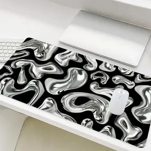 Abstract Waves Pattern Mouse Pad, Large Gaming Mouse Pad, Office Desk Accessories, Non-slip Rubber Base Stitched Edge Desk Pad for Laptop Desktop