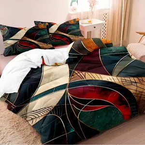 3-piece down duvet cover with colors and abstract art patterns, Decorative duvet cover, 3D digital printed bedding, suitable for home decoration (1 * down duvet cover 2 * pillowcase, no down duvet core), machine washable, zipper
