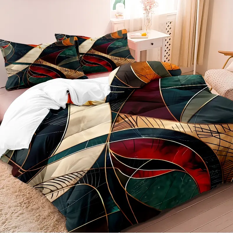 3-piece down duvet cover with colors and abstract art patterns, Decorative duvet cover, 3D digital printed bedding, suitable for home decoration (1 * down duvet cover 2 * pillowcase, no down duvet core), machine washable, zipper
