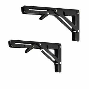 2 Pcs Black Folding Shelf Brackets, Collapsible Shelf Brackets for Kitchen/Garage/Pantry, Space Saving Adjustable Organizer, Modern Minimalist, Cold Rolled Steel Storage Rack, Heavy Duty/Durable