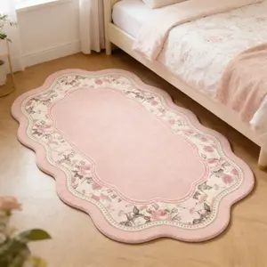 1pc French Retro Irregular Shape Living Room Sofa Coffee Table Carpet Pink Pastoral Style Bedroom Decoration Carpet Purple Floral Special-shaped Bedside Plush Rug Home Fluffy Soft Washable Non-slip Floor Mat Floral Area Rug