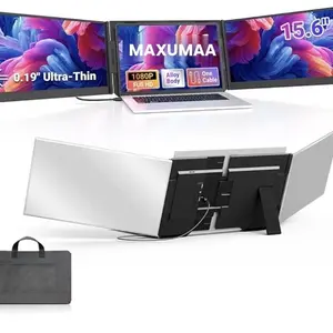 MAXUMAA 15.6" Portable Monitor Laptop Screen Extender - Ultra-Thin 1080P FHD Triple Monitor for 13–17.3" Laptops, One-Cable Connection Dual Screen Display Compatible with Windows, Mac, and Android