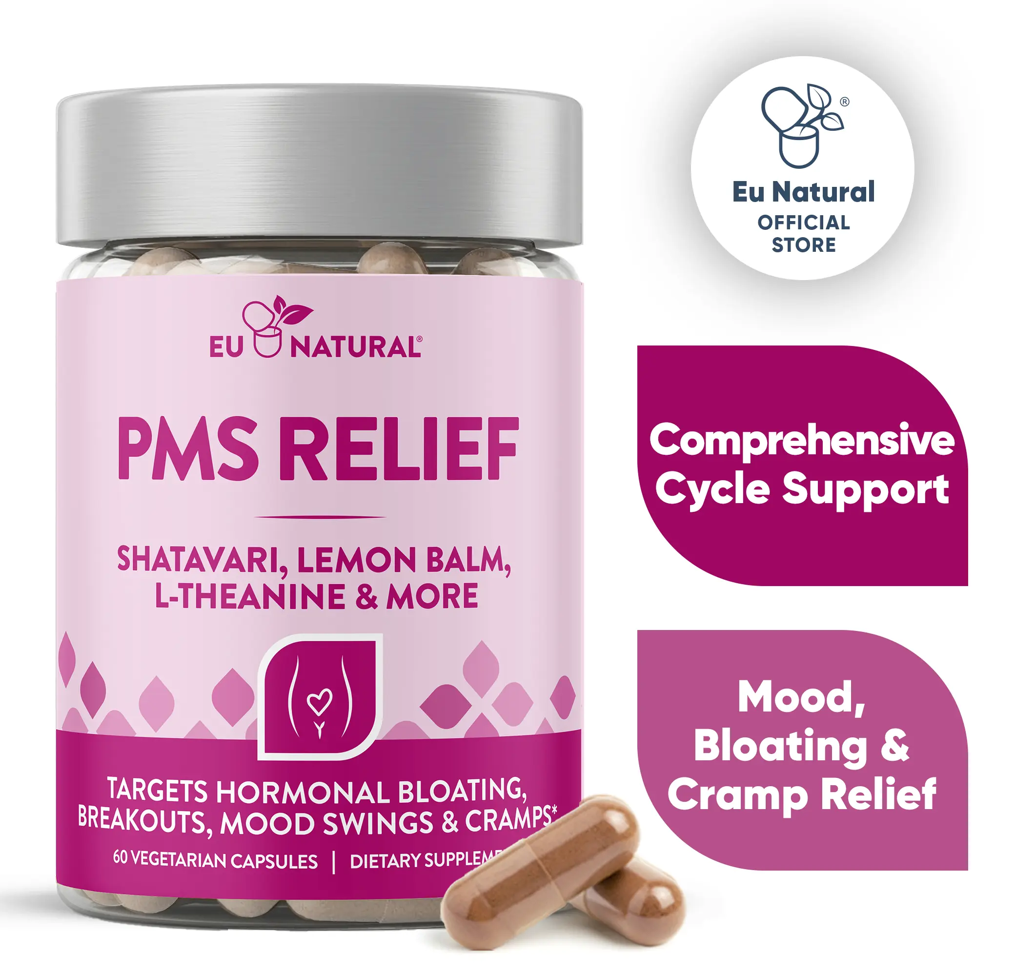 Eu Natural PMS Relief Supplement for Bloating, Cramps, Mood, and Fatigue