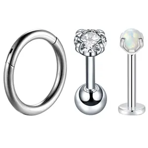OIDEA G23 Titanium Dainty Piercing Jewelry Set, 16G Internal Thread 3PCS Nose Rings & Lip Studs with Cubic Zirconia, Rhinestone, Imitation Opal