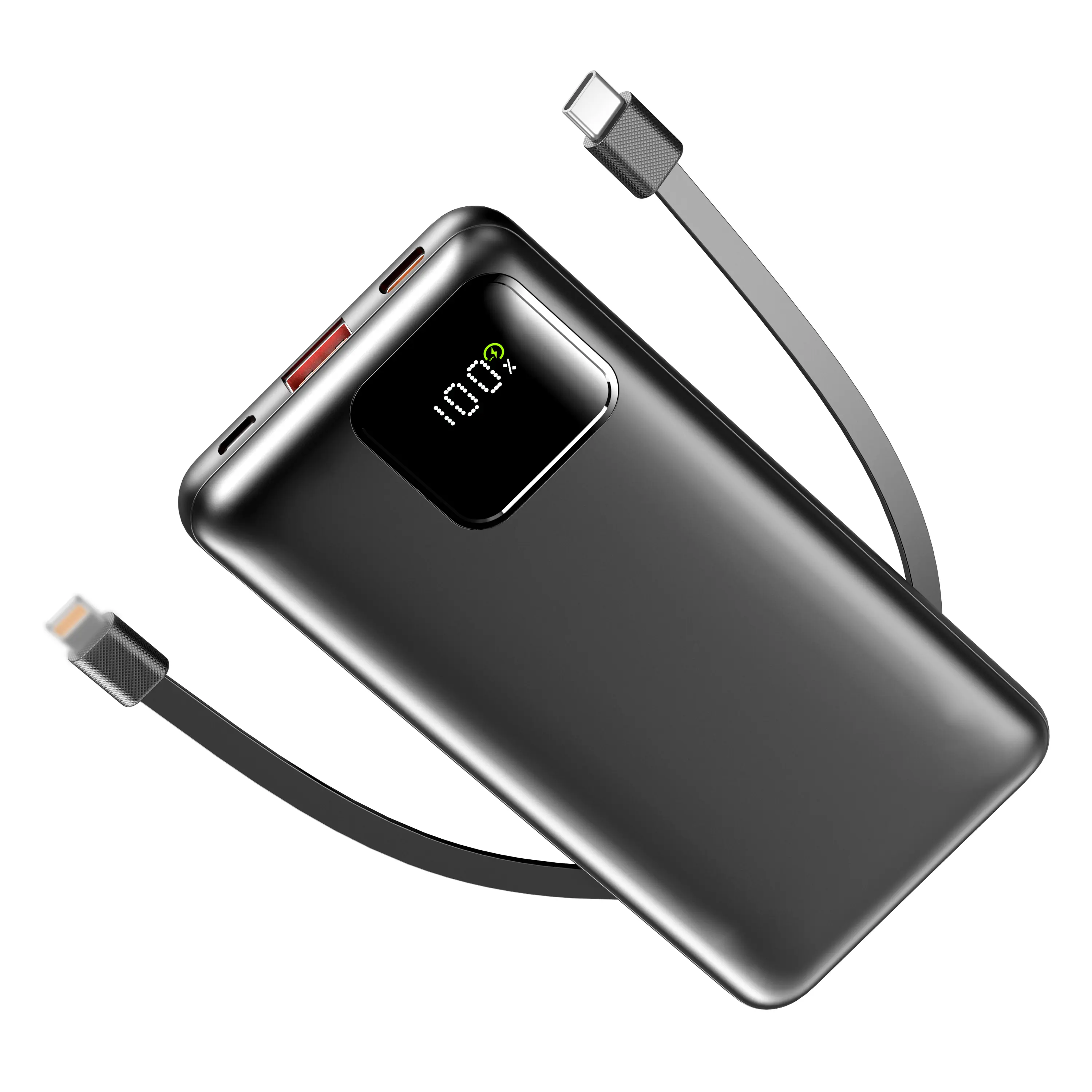10000mAh Portable Power Bank with Built-in Cables, 22.5W Fast Charging Slim Charger for iPhone, Android, Samsung, Google Pixel, iPad