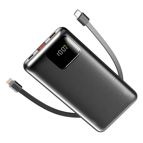 10000mAh Battery Power Bank, 22.5W Fast Charging Slim USB-C Charger with Built-in Cables, Everyday Carry Charging Solution for Smartphones, Emergency Power Accessory