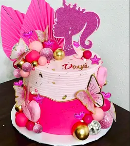 cake shed cake topper gender reveal Princess Hot Pink Girl Cake Decoration - Pink Girls Birthday Decoration - Bags, Heels, Lipstick, Palm Leaves, Cake Topper for Birthday, Bridal, Baby Shower