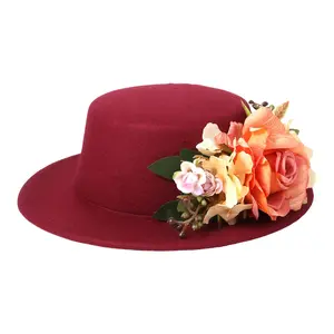 OIDEA Women's Vintage Fedora Hat - 3D Floral Rose Decor, Lightweight Polyester Wide Brim, Adjustable Elegant Dress Accessory for Wedding, Tea Party, Fedora Hat Hats, Floral Accents Hats summerwins summerwins,summerwins