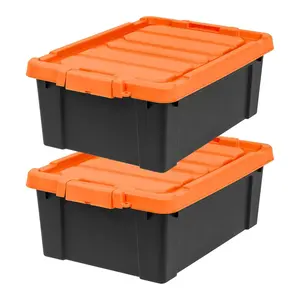 IRIS USA 2 Pack, 12 Gal Lockable Storage Bins Stackable Containers, Black/Orange