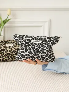 Leopard Pattern Makeup Bag, Large Capacity Cosmetic Storage Bag, Zipper Makeup Organizer Pouch, Versatile Storage Bag for Travel, Office, Home, Purse
