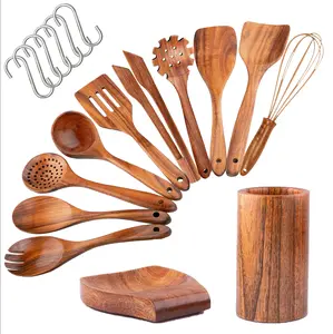 Kitchen Utensils Set Teak Wooden Cooking Utensil Set Non-Stick Pan Wood Spoons and Spatula Cookware for Home Everyday Use &Kitchen Tools