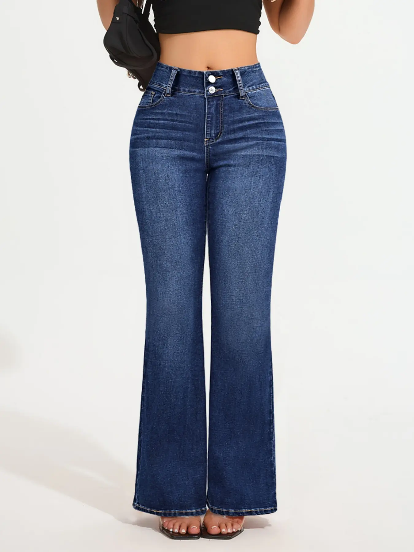 Women's Blue Denim stretchy Breathable jeans, blue jeans for women,Elastic High-Waisted Skinny Button Jeans, Fitted Stretch Jeans, trending jeans 2026,Wide Leg Casual Fashion Pants, Slim-Fitting Long Regular Fit, All Seasons Wear, Womenswear, Bottoms