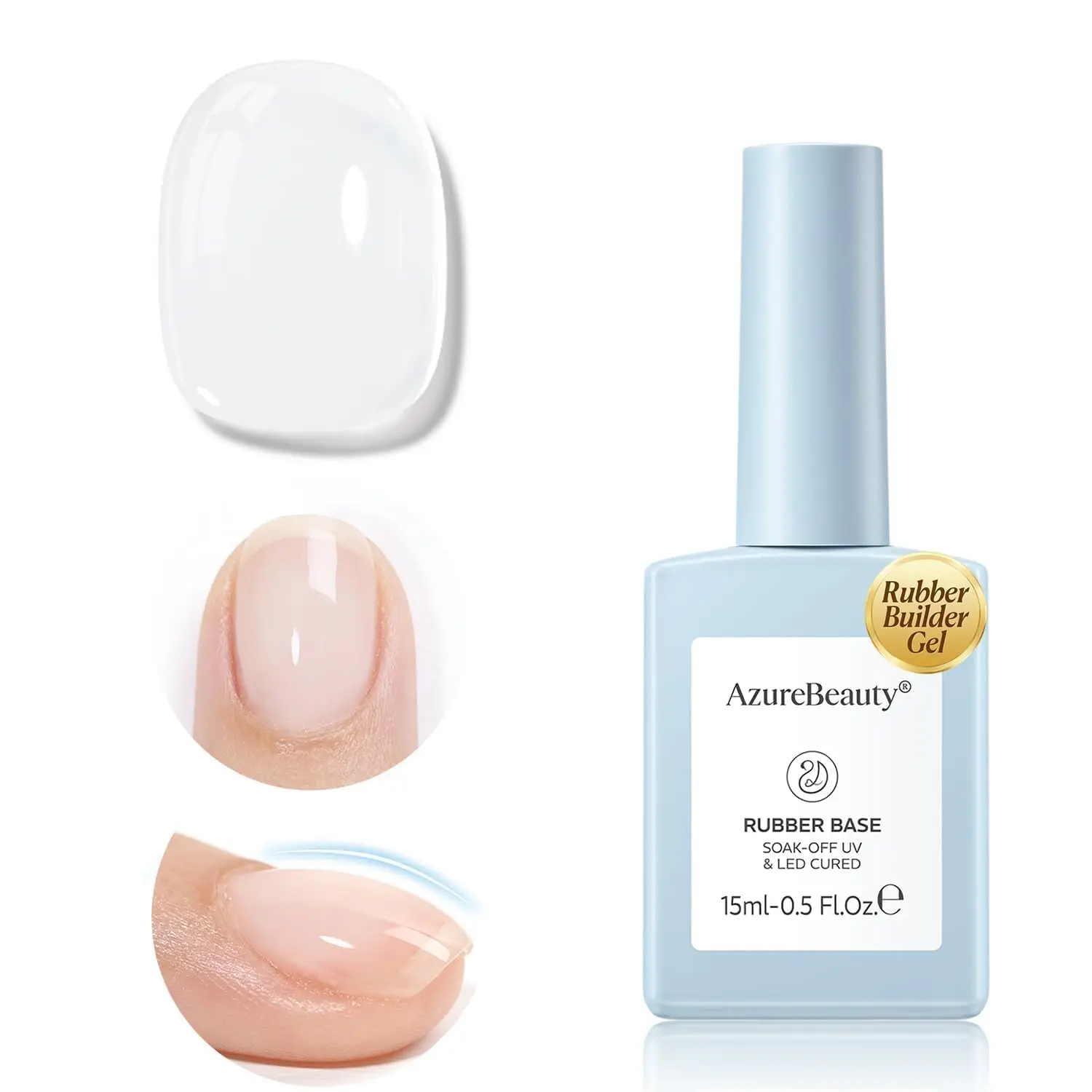 AZUREBEAUTY 15ml Clear Rubber Base Builder Gel for Thin Nails, UV LED Cure | Self-Leveling Flexible Grip For Apex Overlay, Adds Strength To Weak Natural Nails, No-Lifting Gel Polish, Long Lasting Wear