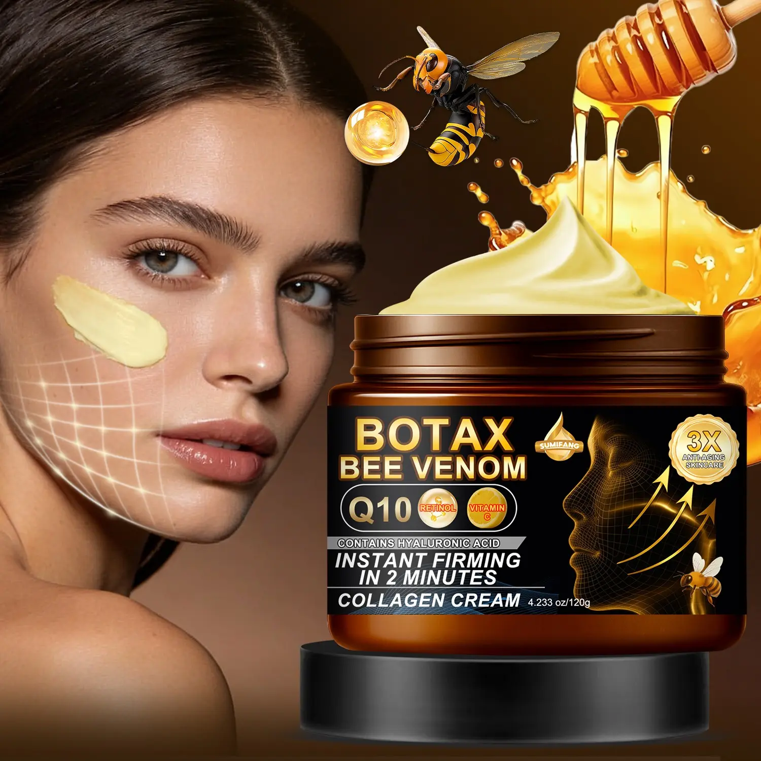 BOTAX Bee Venom Collagen Firming Face Cream 120g Moisturizers Daily Care Anti Aging Moisturizing | 3x Bee Venom + Collagen + Vitamin C, anti-wrinkle and firming in one bottle | Suitable for mature skin, creating supple and radiant skin