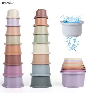 8/16 Piece Stacking Cup Toys, Number Pattern Design, Montessori Educational Toy, Boy Girl Bathing Beach Pool Toy, Counting Learning, Building Blocks Set, Blocks Tower Game