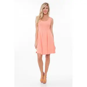 212 MAIN Women's Casual Wear Day Clothes White Mark Universal 826-13-XL Crystal Fit & Flare Coral Salmon Extra Large Dress, Flared Skirt