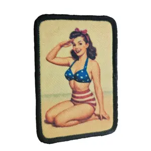 World War 2 wwii brunette pinup girl 2"x3" removable morale patch with hook and loop backing