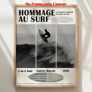 1pc, wall art, Artwork, vintage poster, riding the waves: Biarritz surf print, fashion style painting, living room decor, bedroom decor aesthetic, room decor, housewarming gift, frameless, Canvas Prints