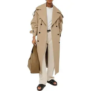 Imily Bela Womens Oversized Long Trench Coat Double Breasted Lapel Windproof Overcoat with Belt