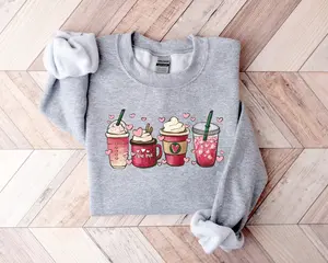 Womens Valentines Day Sweatshirt, Valentine Coffee Sweatshirt, Valentines Day Shirt, Valentines Sweater Cotton Fabric