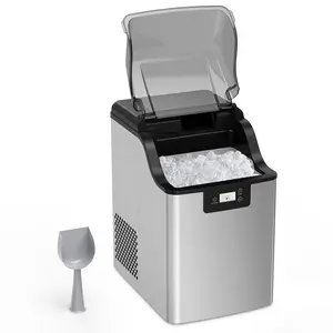 44lbs/24H Countertop Chunk Ice Maker - Swift Pebble Ice Machine with Self-Cleaning, 24H Timer, Basket & Scoop - Compact Portable Pellet Ice Maker for Home, Office, Bar, RV