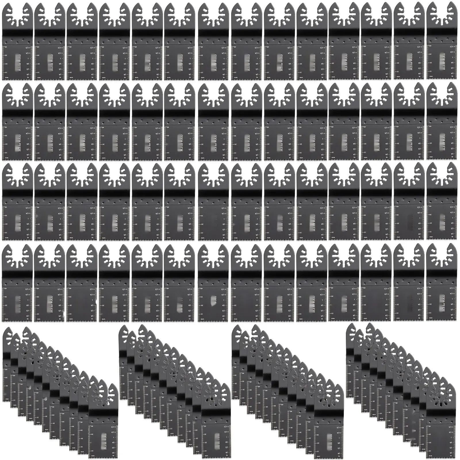 100-Piece Oscillating Saw Blades Kit With Quick Release Multitool Blades For Wood And Plastic, HCS High Carbon Steel, Compatible With Dewalt Dremel Fein Worx Bosch Makita Milwaukee, Includes Common Sizes For Renovation Projects