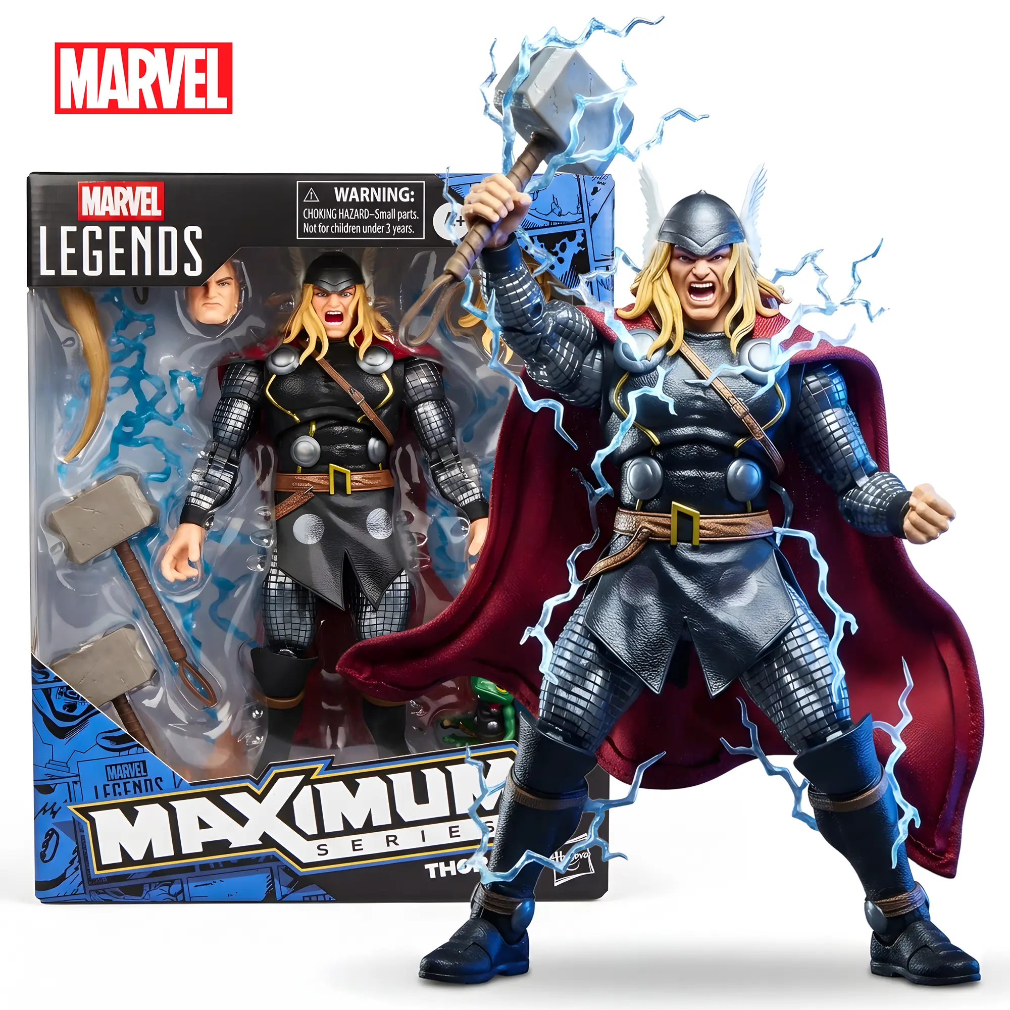 Marvel Thor 6-Inch Premium ABS Plastic Action Figure - Jointed Articulating Collectible by Hasbro, with Mjolnir, Throg, Lightning FX, Wired Fabric Cape, Deluxe Pose for Comic Fans