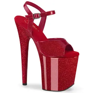 Women's Classy Elegant 8-Inch Heel Ruby Red Glitter Platform High Heel Footwear, FLAMINGO-809GP
