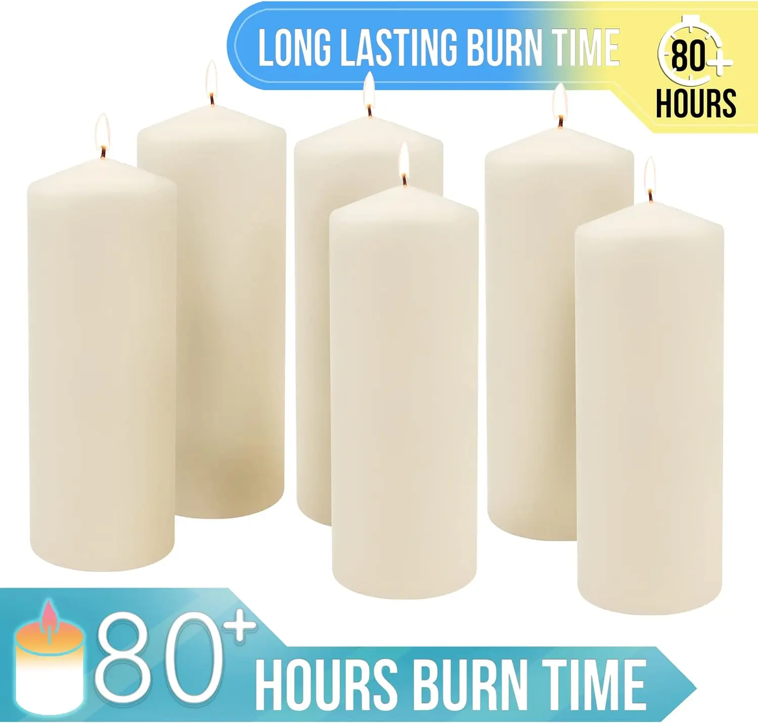 Stonebriar 80 Hour Long Burning Unscented Pillar Candles, 3x8, Ivory, 6 count