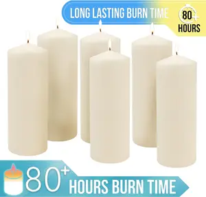 Stonebriar 80 Hour Long Burning Unscented Pillar Candles, 3x8, Ivory, 6 count