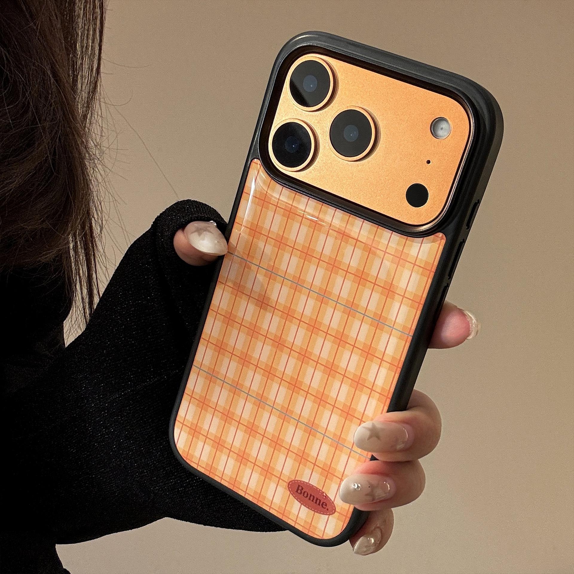 Orange plaid case for Apple iPhone 17 Pro Max, iPhone 15, epoxy resin, hard case, personalized design, 14