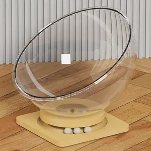 Space Capsule Cat Bed with Rotating Toy & Acrylic Cooling Feature for All Seasons Comfortable Semi-Enclosed Design small large