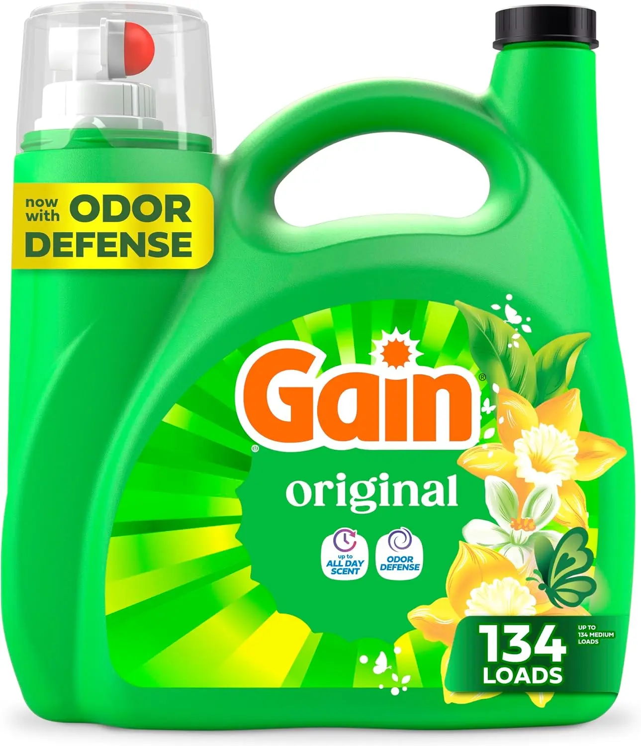 Gain Original Liquid Laundry Detergent with Odor Defense, HE Compatible, 194 Fl Oz, 134 Loads