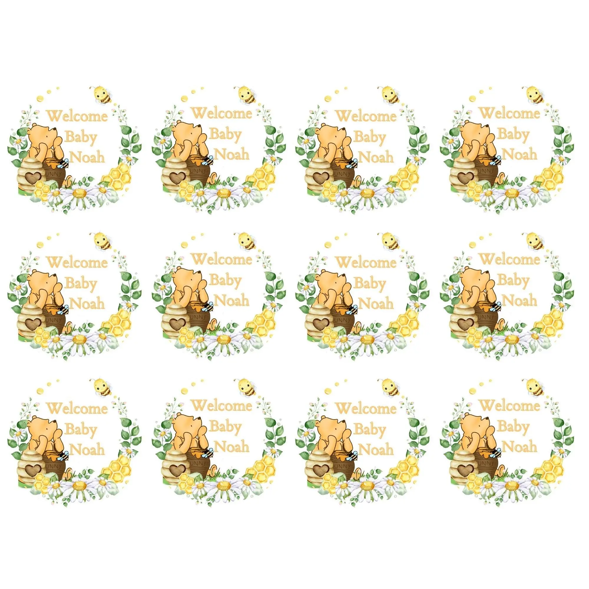 POOH BEAR CUPCAKE Toppers Baby Shower Cupcake toppers Pooh bear baby shower cake Vintage Pooh bear Cupcake toppers Edible Cupcake toppers