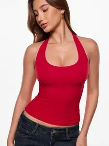 INLYRIC Women's Inbarely Soft Deep Halterneck Double Lined Sleeveless Tank Tops Backless Going Out Slim Fitted Sexy See through