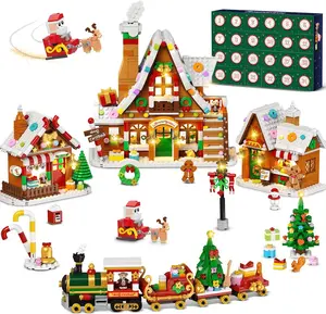 2025 Christmas Advent Calendar: Gingerbread House Mini Building Set with LED Light - 24 Days Countdown Xmas Village Kit, Xmas Tree & Train Included, Gift for Kids Adults Ages 12+