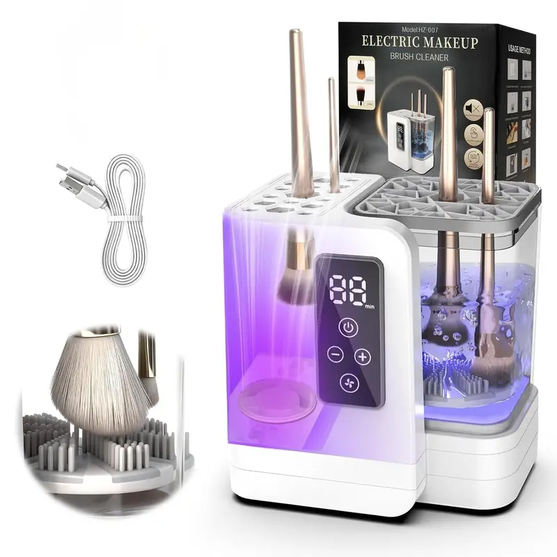 5-in-1 Electric Makeup Brush Cleaner & Dryer Machine- Portable Compact Lightweight Automatic USB Cosmetic Brushes Cleaner Tool with Deep-Clean Silicone Brush, Makeup Brush Cleanser, Automatic Brush Washer for All Size Brushes (Contour, Eyeshadow, Blush)