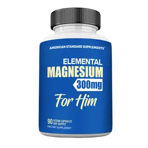 American Standard Supplements Magnesium for Men 300mg, Magnesium Glycinate for him, Chelated for Better Absorption, 90 Capsules